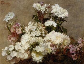 Henri Fantin-Latour : White Phlox, Summer Chrysanthemum and Larkspur